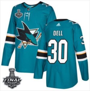 Aaron-Dell-Maend-Sharks-Teal-Hjemme-Blaa-2019-Stanley-Cup-Final-Stitched