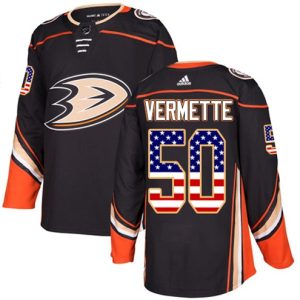 Boern-NHL-Anaheim-Ducks-Ishockey-Troeje-Antoine-Vermette-50-Sort-USA-Flag-Fashion