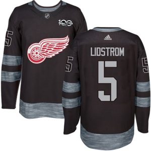 Boern-NHL-Detroit-Red-Wings-Ishockey-Troeje-Nicklas-Lidstrom-5-Authentic-Sort-1917-2017-100th-Anniversary