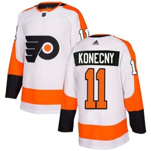 Boern-NHL-Philadelphia-Flyers-Ishockey-Troeje-Travis-Konecny-11-Authentic-Hvid-Ude