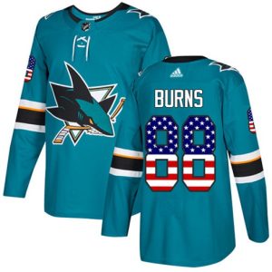 Boern-NHL-San-Jose-Sharks-Ishockey-Troeje-Brent-Burns-88-Authentic-Teal-Groen-USA-Flag-Fashion