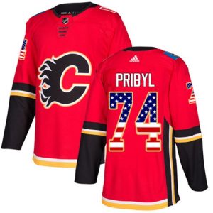 Maend-NHL-Calgary-Flames-Troeje-Daniel-Pribyl-74-Authentic-Roed-USA-Flag-Fashion