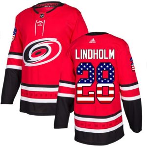Maend-NHL-Carolina-Hurricanes-Troeje-Elias-Lindholm-28-Authentic-Roed-USA-Flag-Fashion