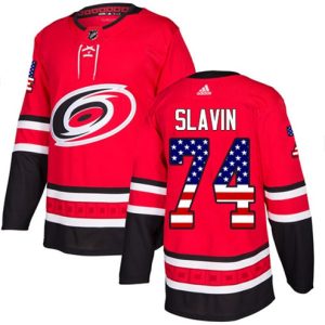 Maend-NHL-Carolina-Hurricanes-Troeje-Jaccob-Slavin-74-Authentic-Roed-USA-Flag-Fashion