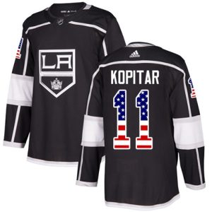 Maend-NHL-Los-Angeles-Kings-Troeje-Anze-Kopitar-11-Authentic-Sort-USA-Flag-Fashion