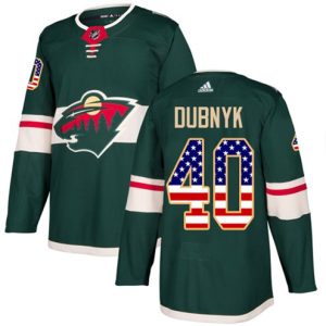 Maend-NHL-Minnesota-Wild-Troeje-Devan-Dubnyk-40-Authentic-Groen-USA-Flag-Fashion