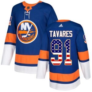 Maend-NHL-New-York-Islanders-Troeje-John-Tavares-91-Authentic-Royal-Blaa-USA-Flag-Fashion