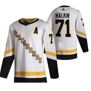 Maend-NHL-Pittsburgh-Penguins-Troeje-Evgeni-Malkin-71-2022-Reverse-Retro-Hvid-Authentic