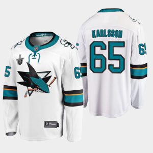 Maend-NHL-San-Jose-Sharks-Troeje-Erik-Karlsson-65-2019-Stanley-Cup-Playoffs-Hvid-Ude-Player