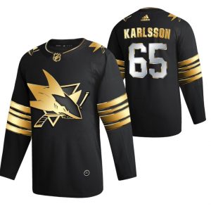 Maend-NHL-San-Jose-Sharks-Troeje-Erik-Karlsson-65-Sort-2021-Golden-Edition-Limited-Authentic