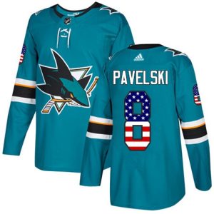 Maend-NHL-San-Jose-Sharks-Troeje-Joe-Pavelski-8-Authentic-Teal-Groen-USA-Flag-Fashion