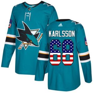 Maend-NHL-San-Jose-Sharks-Troeje-Melker-Karlsson-68-Authentic-Teal-Groen-USA-Flag-Fashion