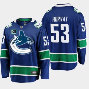 Maend-NHL-Vancouver-Canucks-Troeje-Bo-Horvat-53-Blaa-50th-Anniversary-Hjemme-Player