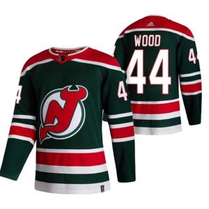 Maend-New-Jersey-Devils-Troeje-Miles-Wood-44-2022-Reverse-Retro-Groen-Authentic