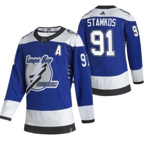 Maend-Tampa-Bay-Lightning-Troeje-Steven-Stamkos-91-2022-Reverse-Retro-Blaa-Authentic