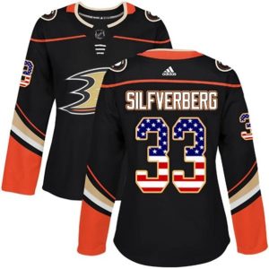 kvinder-NHL-Anaheim-Ducks-Ishockey-Troeje-Jakob-Silfverberg-33-Sort-USA-Flag-Fashion-Authentic