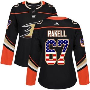 kvinder-NHL-Anaheim-Ducks-Ishockey-Troeje-Rickard-Rakell-67-Sort-USA-Flag-Fashion-Authentic