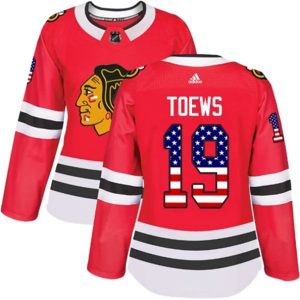 kvinder-NHL-Chicago-Blackhawks-Ishockey-Troeje-Jonathan-Toews-19-Roed-USA-Flag-Fashion-Authentic