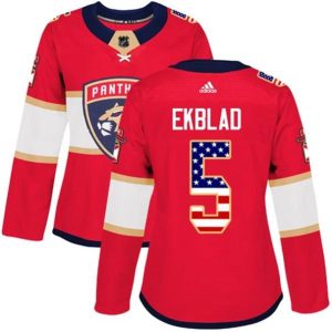 kvinder-NHL-Florida-Panthers-Ishockey-Troeje-Aaron-Ekblad-5-Roed-USA-Flag-Fashion-Authentic