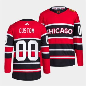Chicago Blackhawks Custom Red Black 2022 Reverse Retro Stitched Jersey